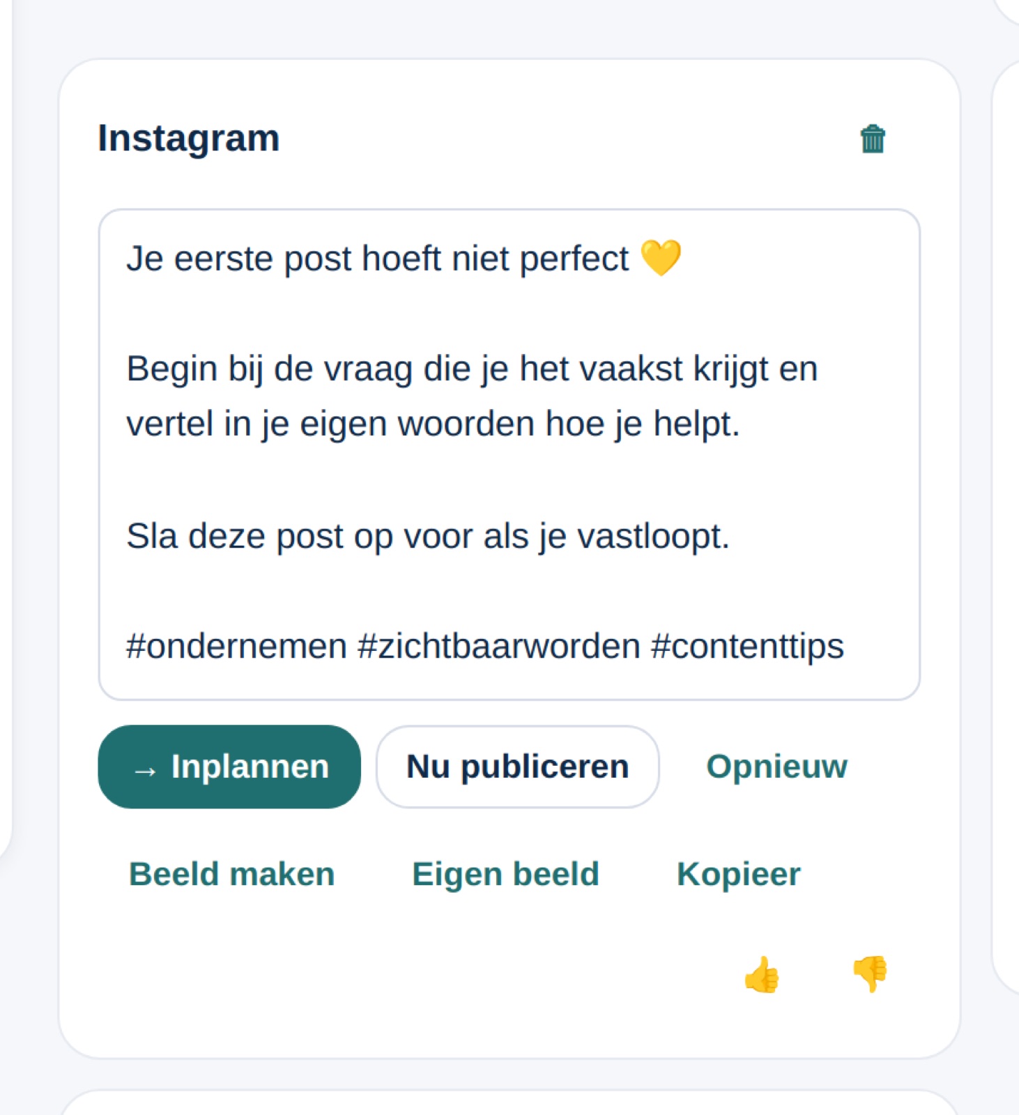 Testpost direct publiceren op Instagram na het koppelen