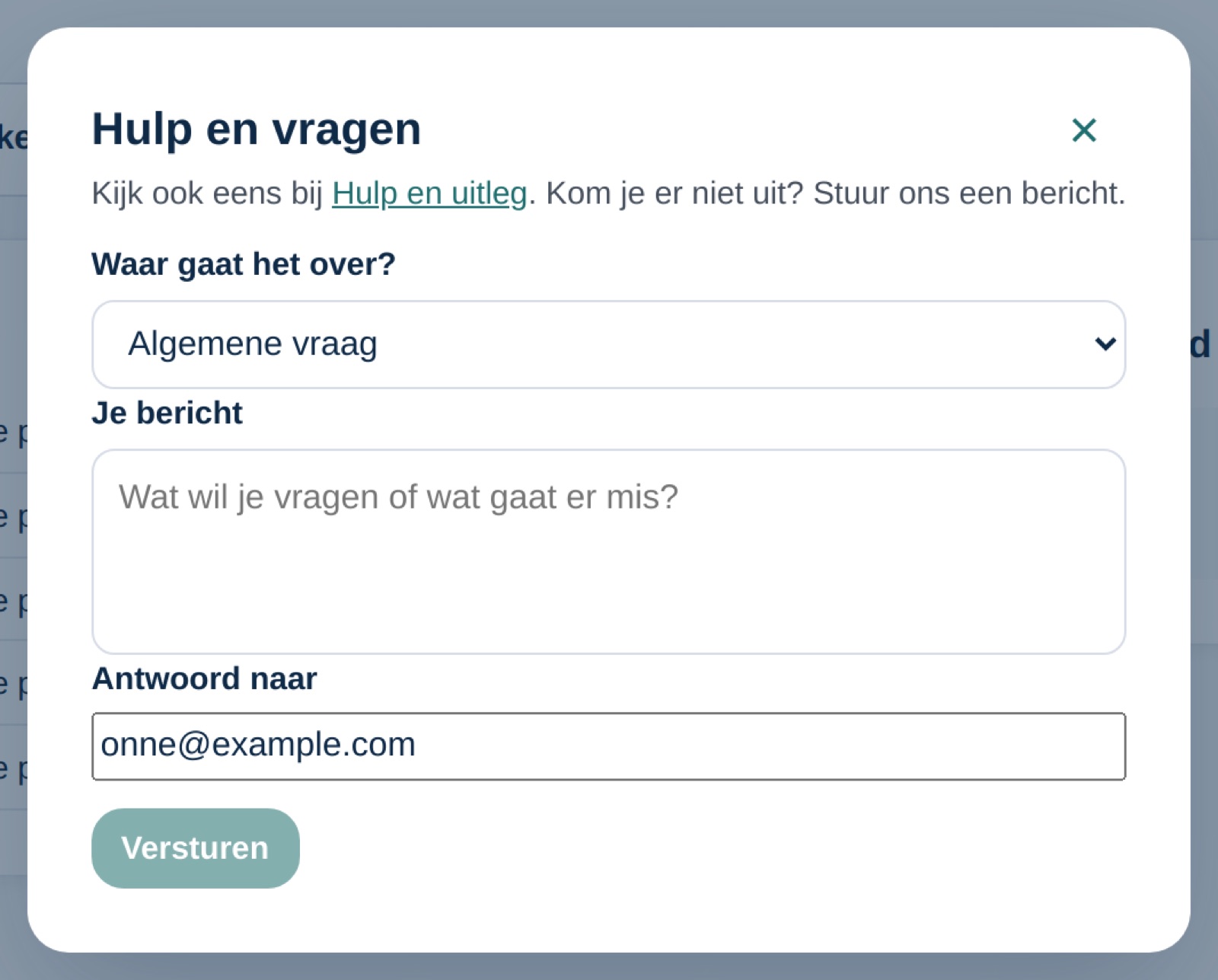 Hulp vragen in de Online Content Wizard via het venster Hulp en vragen
