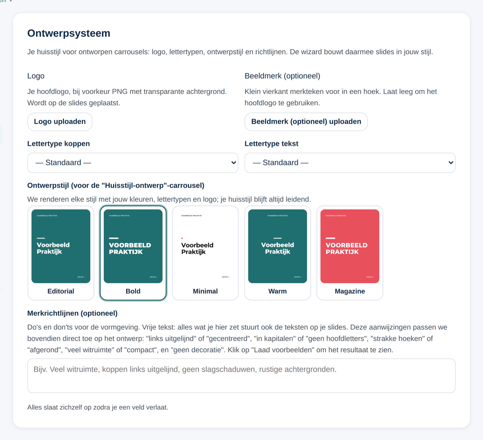 Een ontwerpstijl kiezen voor je carrousels in het Ontwerpsysteem van je merkprofiel