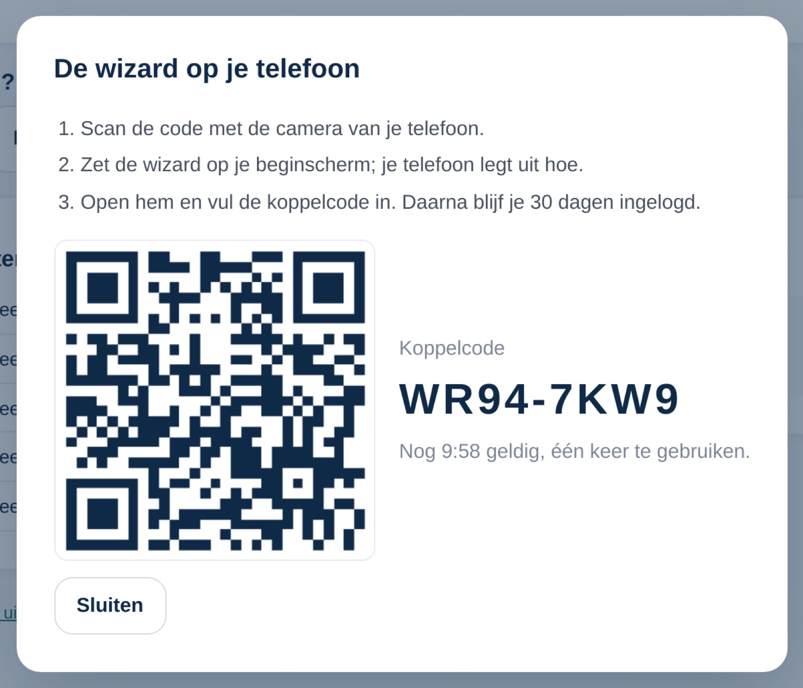 De wizard op je telefoon koppelen met een QR-code en koppelcode