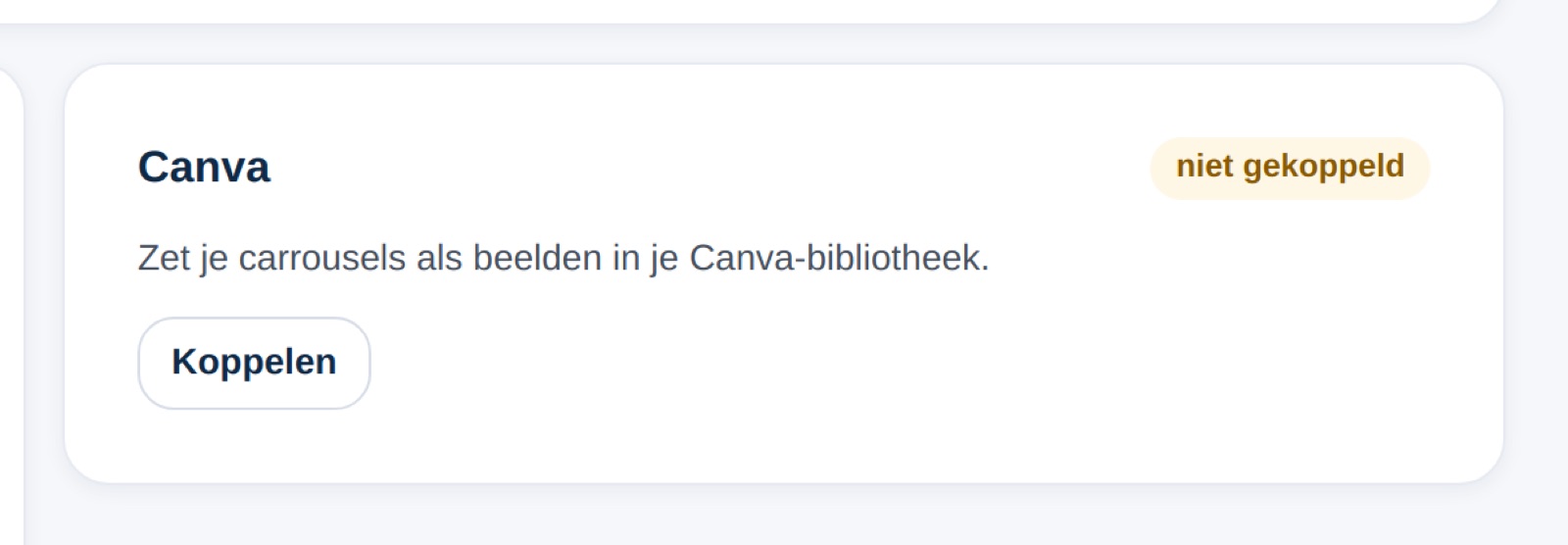 Canva koppelen via de kaart Canva bij Verbindingen