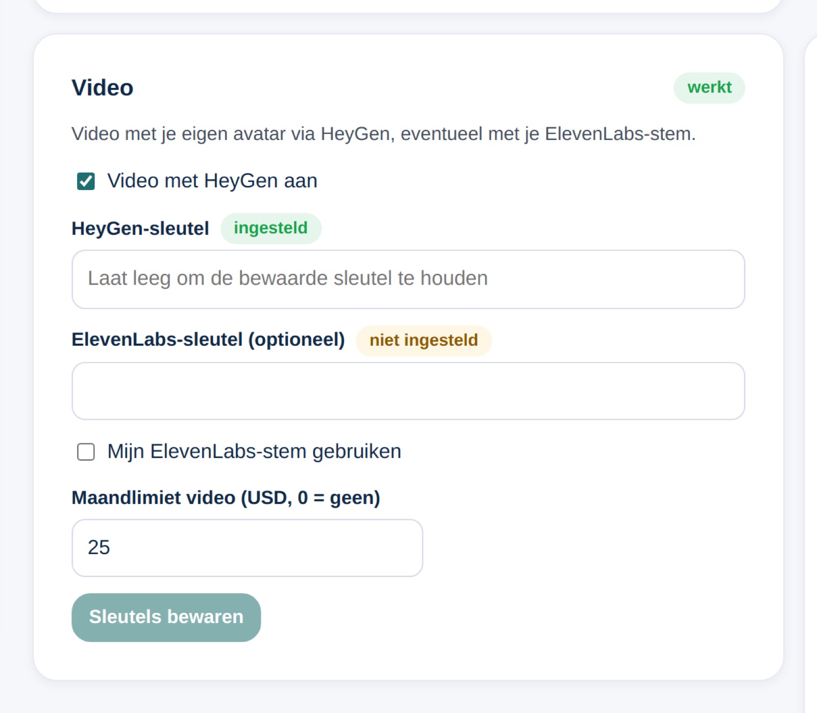 Kaart Video bij Verbindingen om video genereren met HeyGen in te stellen