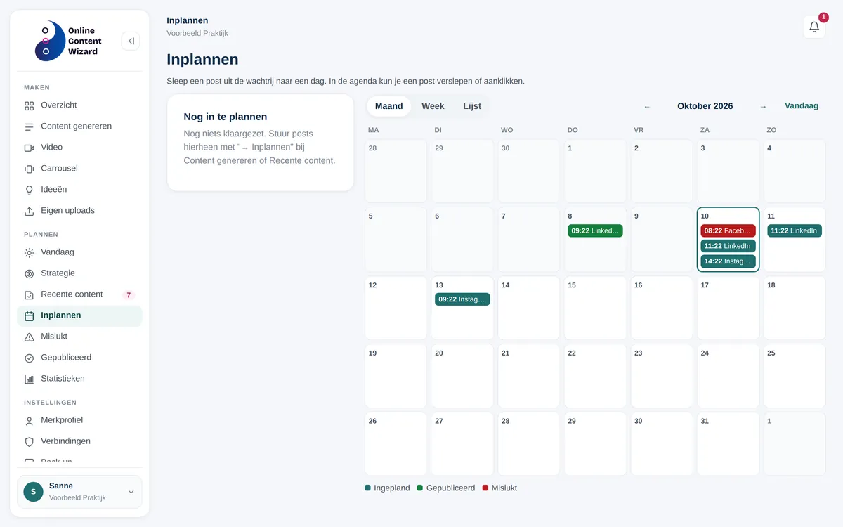Content inplannen op de agenda van de Online Content Wizard