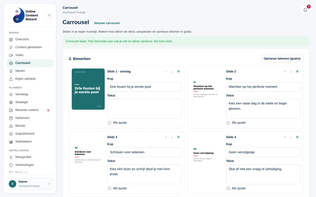 Een carrousel bewerken in je eigen huisstijl in de Online Content Wizard