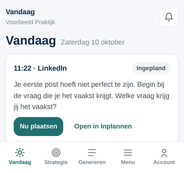 De Online Content Wizard op je telefoon: het scherm Vandaag